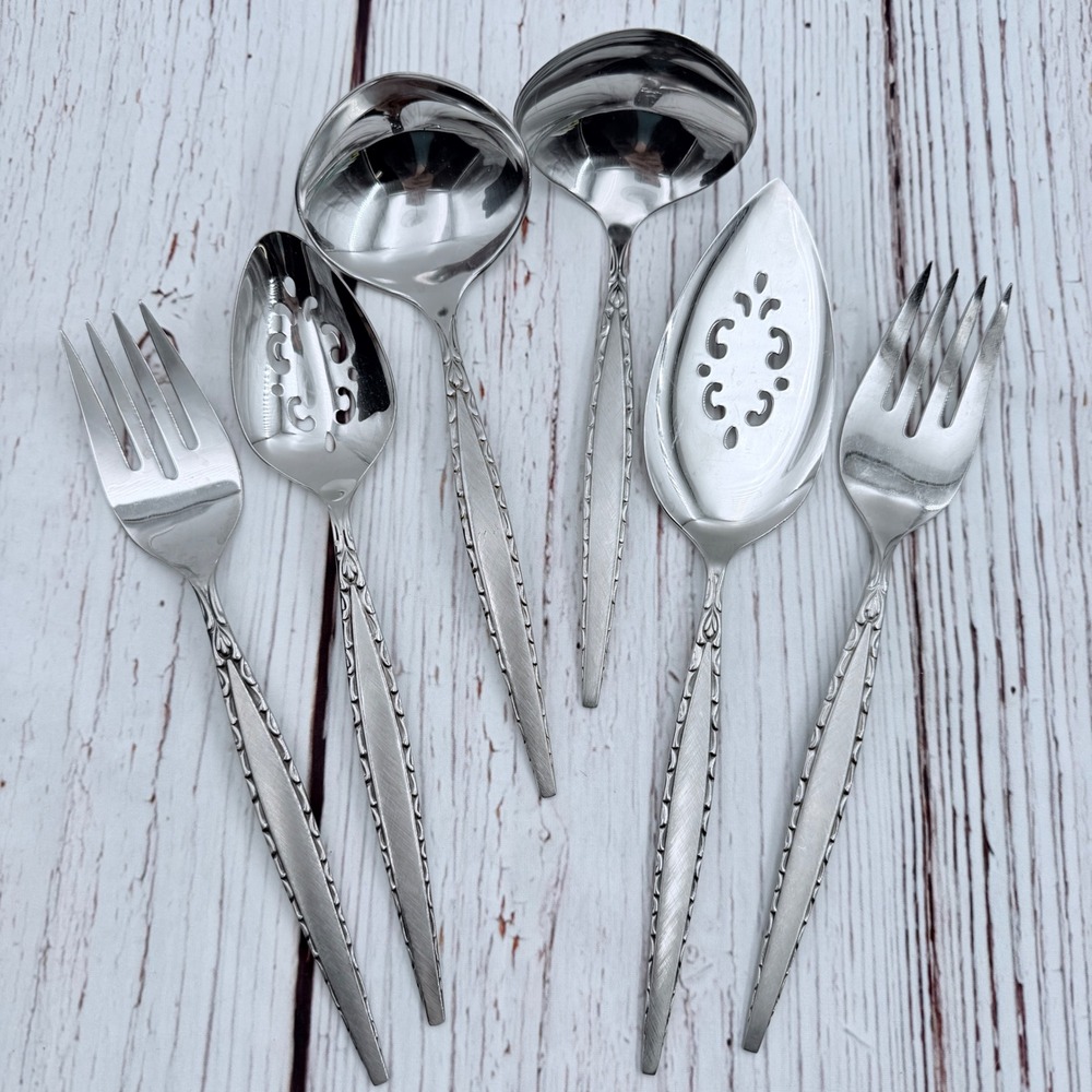 Oneida Community Venetia Stainless Steel Serving Set 6pc Mid Century Modern MCM